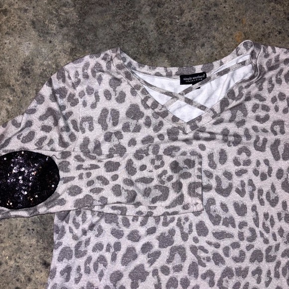 Simply Southern Tops - Simply Southern Shirt Womens Large Blue Leopard Crisscross V Neck Elbow Patches